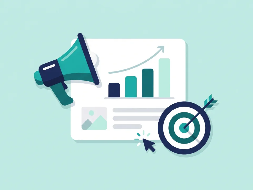 A megaphone, a rising chart and a target
