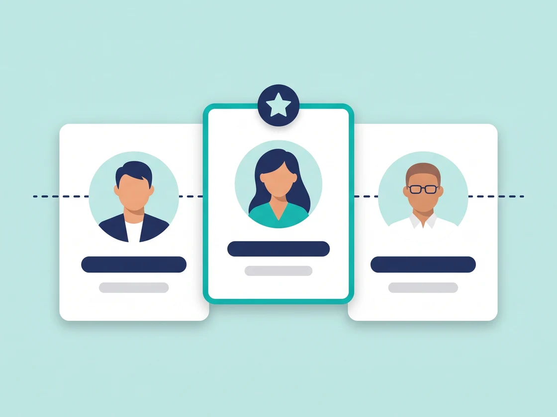 Three team profile cards linked together