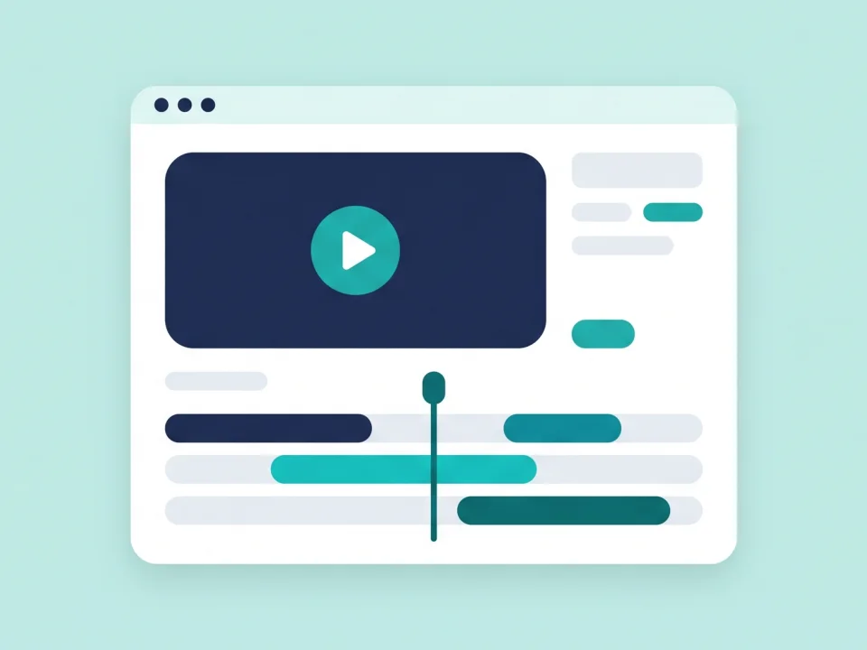 A video editor timeline with a play button and stacked tracks